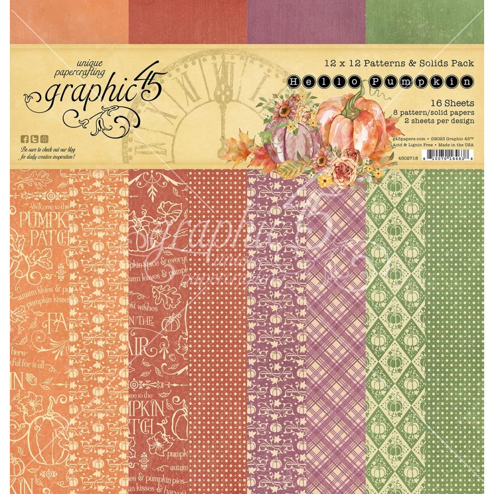 Graphic 45 - Patterns & Solids Double-Sided Paper Pad 12X12 - Hello Pumpkin - Crafty Divas