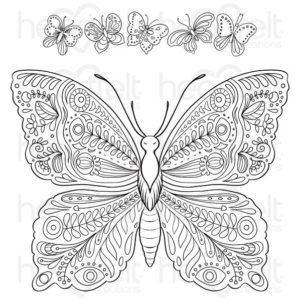 Heartfelt Creations - Large Floral Butterfly Cling Stamp Set.