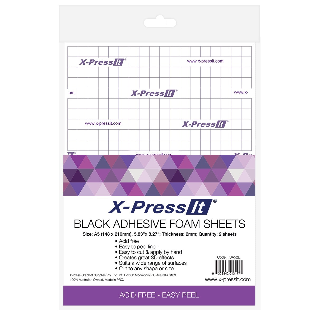 X-Press It Adhesive Foam Sheets Black 2mm A5 2 sheets