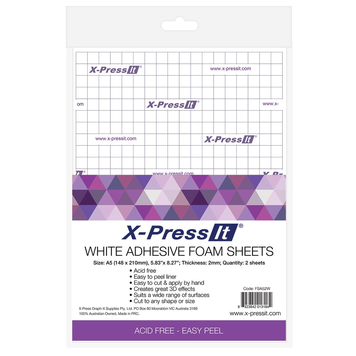 X-Press It Adhesive Foam Sheets White 2mm A5 2 sheets